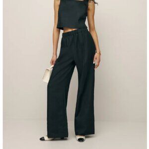 Reformation Black Fernando XS Wide-Leg Linen Pant